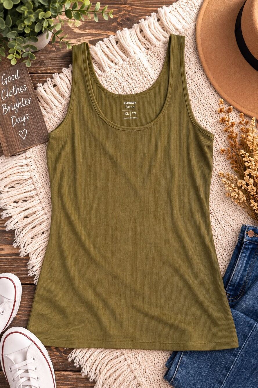 Old Navy Women’s XL Olive Green Fitted Ribbed Scoop Neck Tank Top